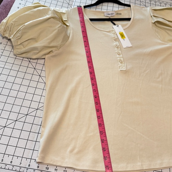 Calvin Klein 1x Plus Size Beige Tan Puff Sleeve Top Buttons Ribbed NEW NWT - Picture 7 of 10